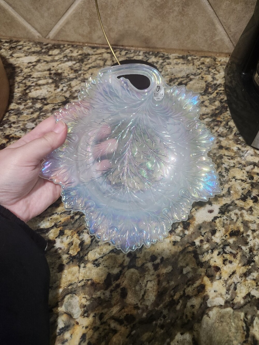 Fenton Iridescent Carnival Glass Maple Leaf Bowl Dish - Pastel Opalescent